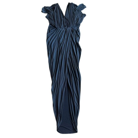 Pia Gladys Perey Dionne Dress Stretch Grey Gathered High Slit Fitted Size Large - Picture 1 of 15